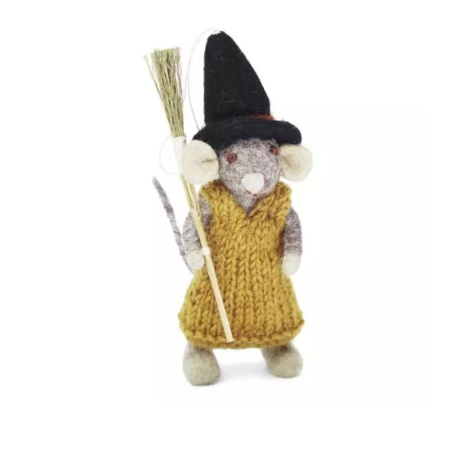 En Gry & Sif Felt Grey Mouse w/Broom & Ochre Dress
