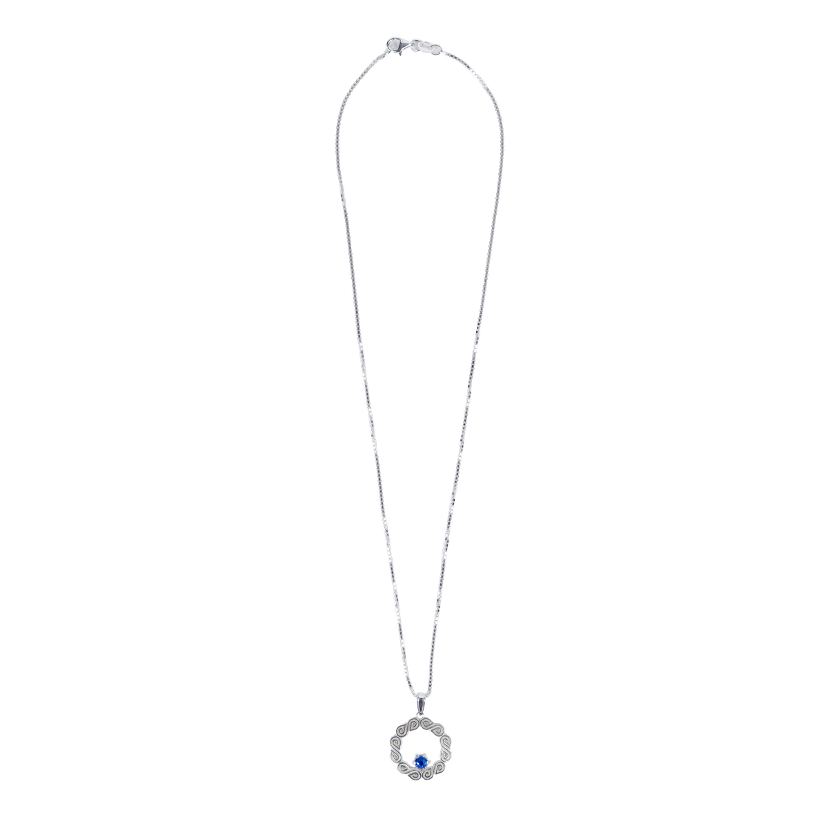 Sylvsmidja Crossing collection: Infinity necklace w. blue crystal, silver