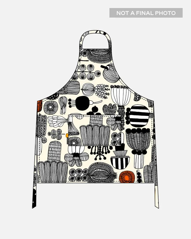 Marimekko Puutarhurin parhaat apron white, black & orange