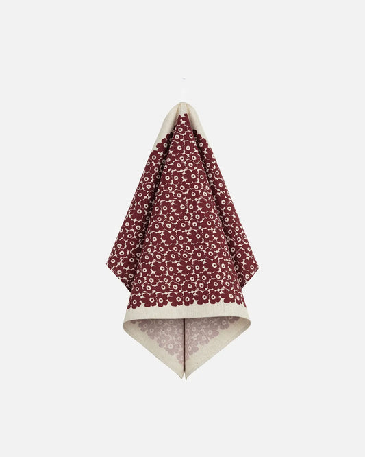 Marimekko Piikuinen Unikko Tea Towel Linen-Burgundy