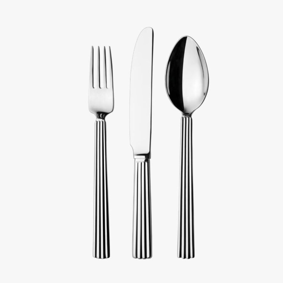 Georg Jensen Bernadotte 3 Piece Cutlery set  The classic Art Deco inspired Bernadotte cutlery is resized to fit tiny hands in this delightful children’s three piece set that proves it is never to early to learn something about style! Making a thoughtful christening or birthday gift, the knife, fork and spoon are likely to become cherished family heirlooms.