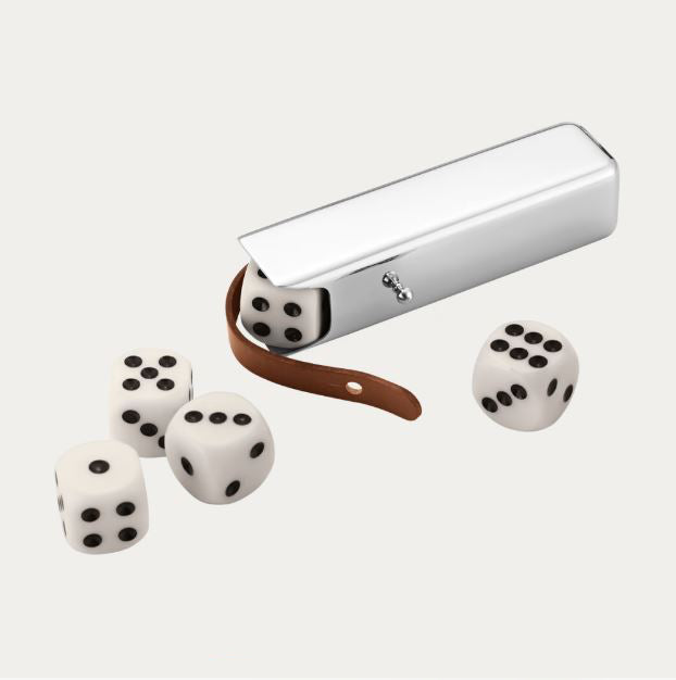 Georg Jensen Sky 5 Dice Set, Leather & Stainless Steel